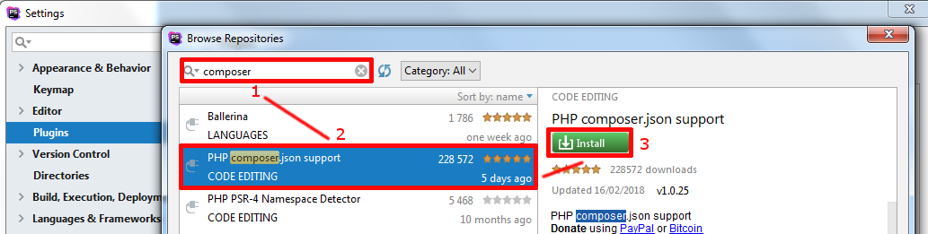 phpStorm composer plugin