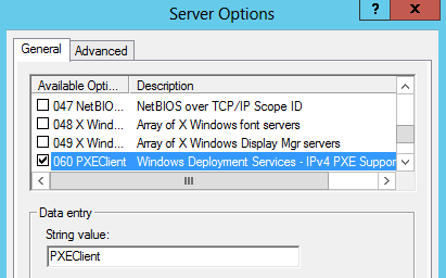 dhcp PXE Client server option